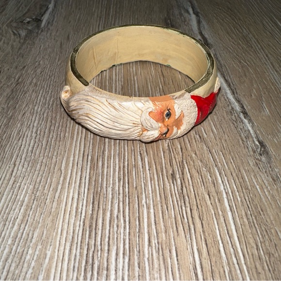 Vintage 90s Jim Shore Christmas Santa Bangle Bracelet Folk Art Holly Accent Boho - Picture 5 of 8